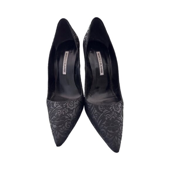Manolo Blahnik black floral leather pumps size 38 - Picture 1 of 6